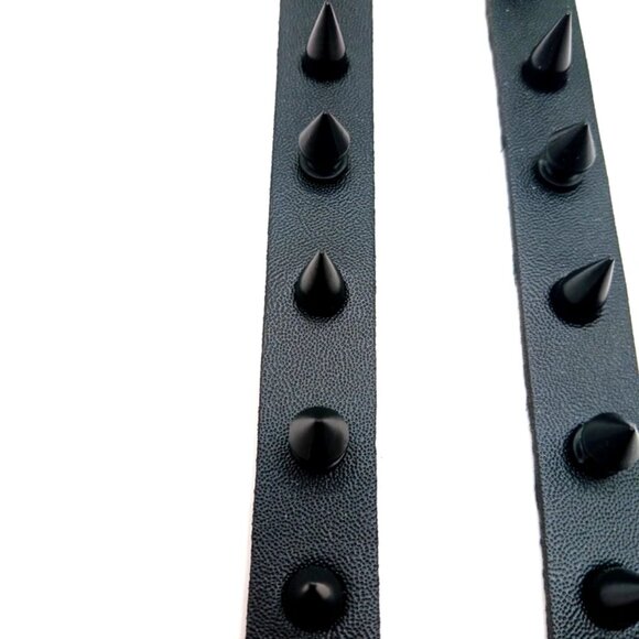 Gothic Black Spiked Vegan Leather Bracelets Set of 2 Unisex -New - Picture 9 of 9